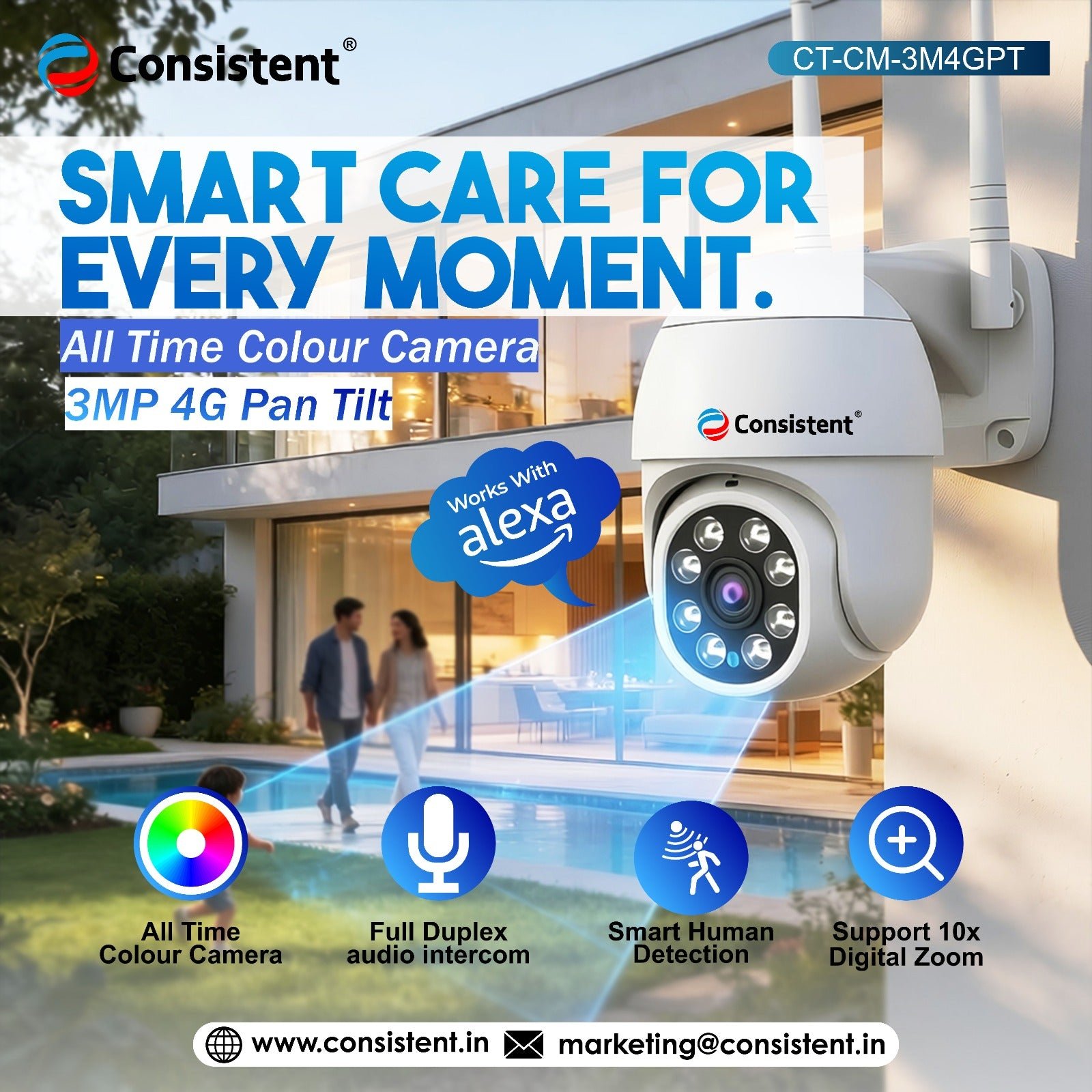 Consistent 4G Pan Tilt Camera 3MP (CTCM3M4GPT)