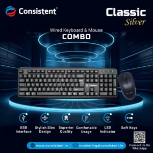 Consistent Keyboard Mouse Combo Silver (SK201)